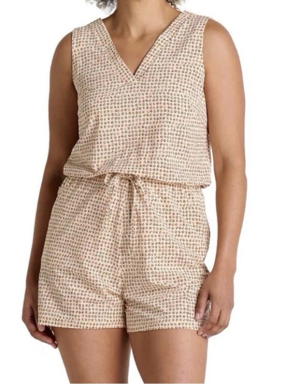 Toad & Co Sunkissed Liv Romper Women’s L Barley Beige Floral Print Drawstring